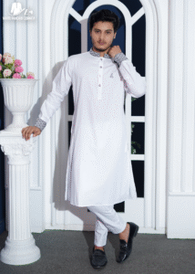 Pure White Premium Cotton Collar And Cuff Embroidered Panjabi