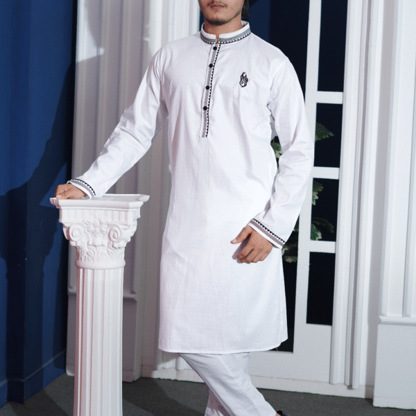 White Cotton Premium Stylish Panjabi