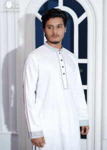 White Cotton Simple Embroidered Panjabi - Image 3